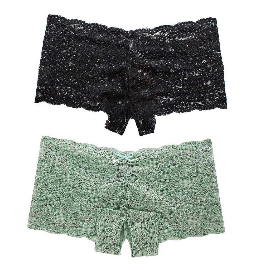 Bramtres Womens Underwear Crotchless Underwear 2PC Sexy Women Lace Lingerie Plus Size Underwear Open Crotch Bowknot Underwear Panties for Women Cheeky Underwear Lace Underwear for Women Black L